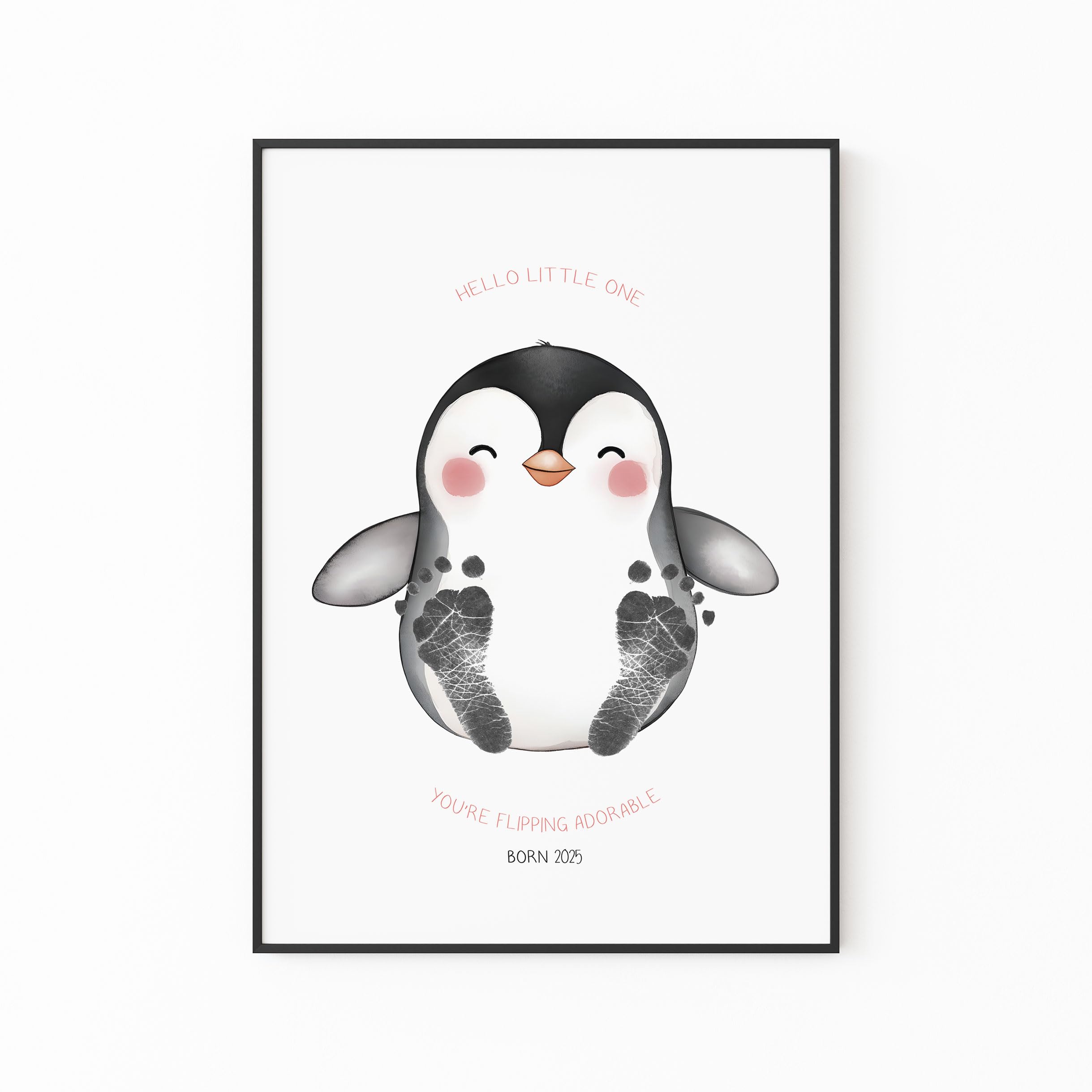 HELLO BOO Animal Inkless Print Kit. 1 Large Sheet, with Beautiful Watercolour Animal Design, 4 mini Print Cards and 2 Ink Free Mess Free Wipes. Perfect New Baby Gift (Penguin)