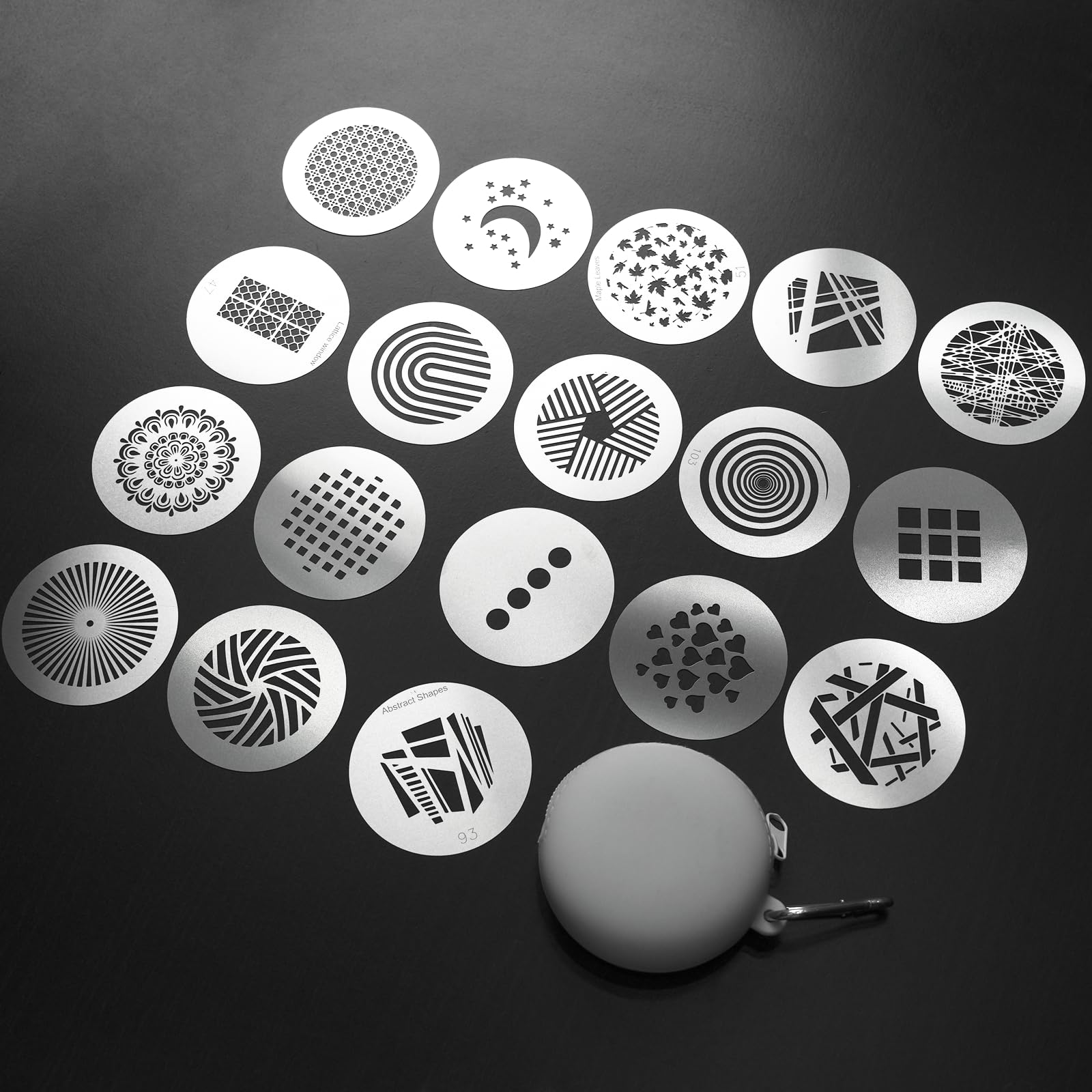 18Pcs Round Gobos Kit for Optical Snoot,66mm/2.6in Metal Plate Patterns for Spotlight Attachment Compatible with Godox BFP/OT1/OT1 Pro/II/Westcott