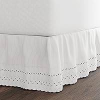 Fresh Ideas Queen Eyelet Ruffled Bed Skirt 14 Inch Drop White - Embroidered Scalloped Dust Ruffle Hides Bed Frame