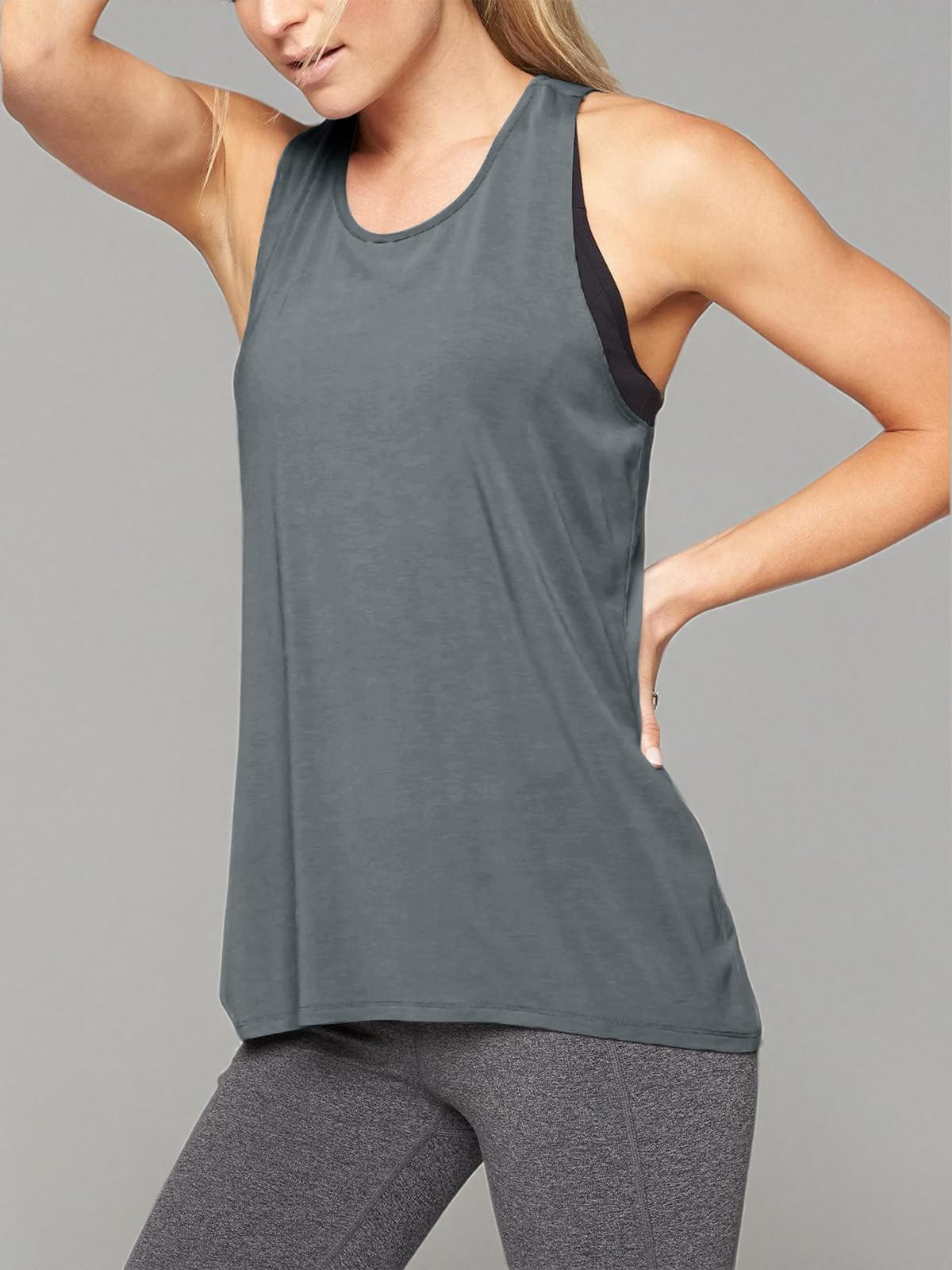 Mippo Topy treningowe dla kobiet joga sportowe koszulki tank topy siłownia letnie ubrania treningowe, ciemnoszary, XXL