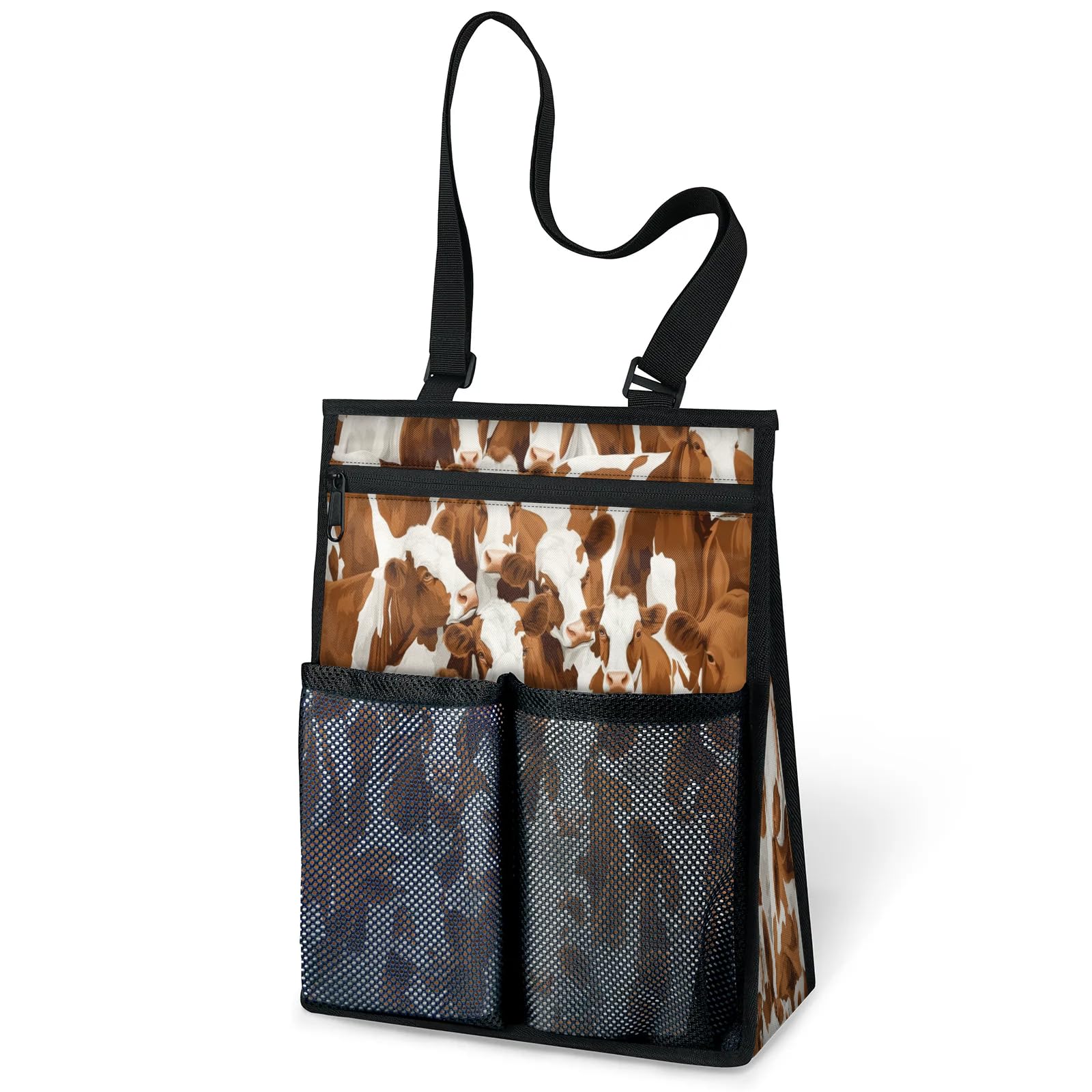 Ourtheme Funny Cow Print Portable Shower Bag for Travel Gym Camp Beach Tote Shower Caddy Bags Hanging Toiletry