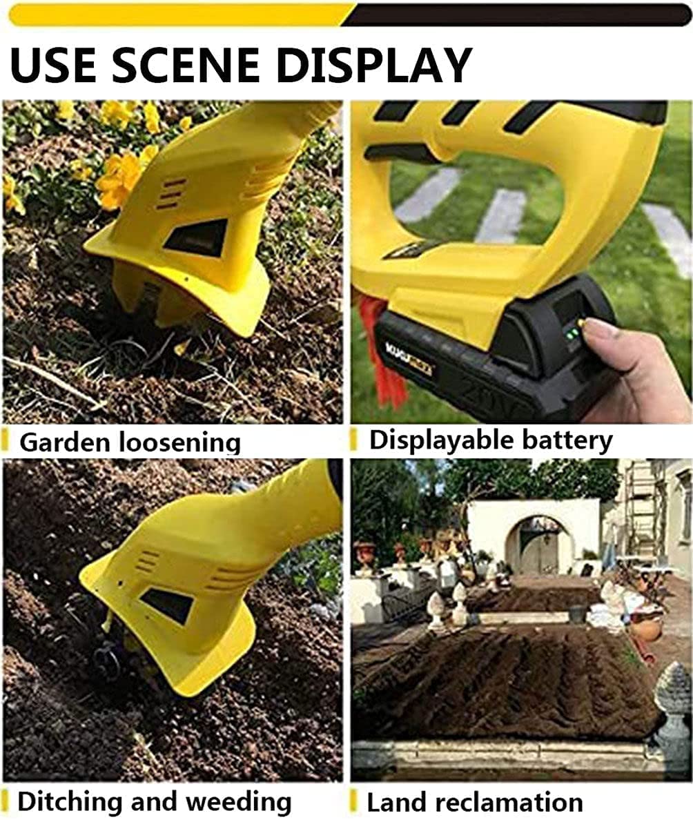 Rotavator eléctrico de 20V, cultivador inalámbrico de batería de Litio de 5200Mah con rotavators de Cuchillas, rotavator de timón for jardín de césped de asignación