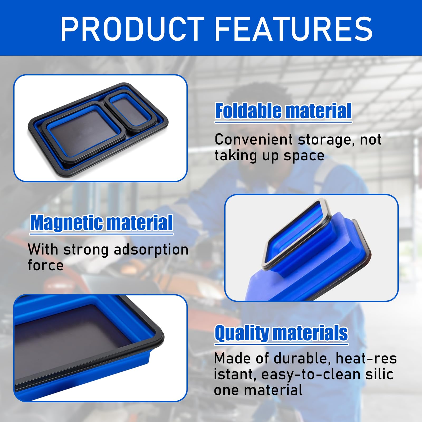 3 Vassoi Magnetici Pieghevoli Per Officina - Organizzatore Per Viti, Bulloni E Piccoli Attrezzi, Blu - Foto 6