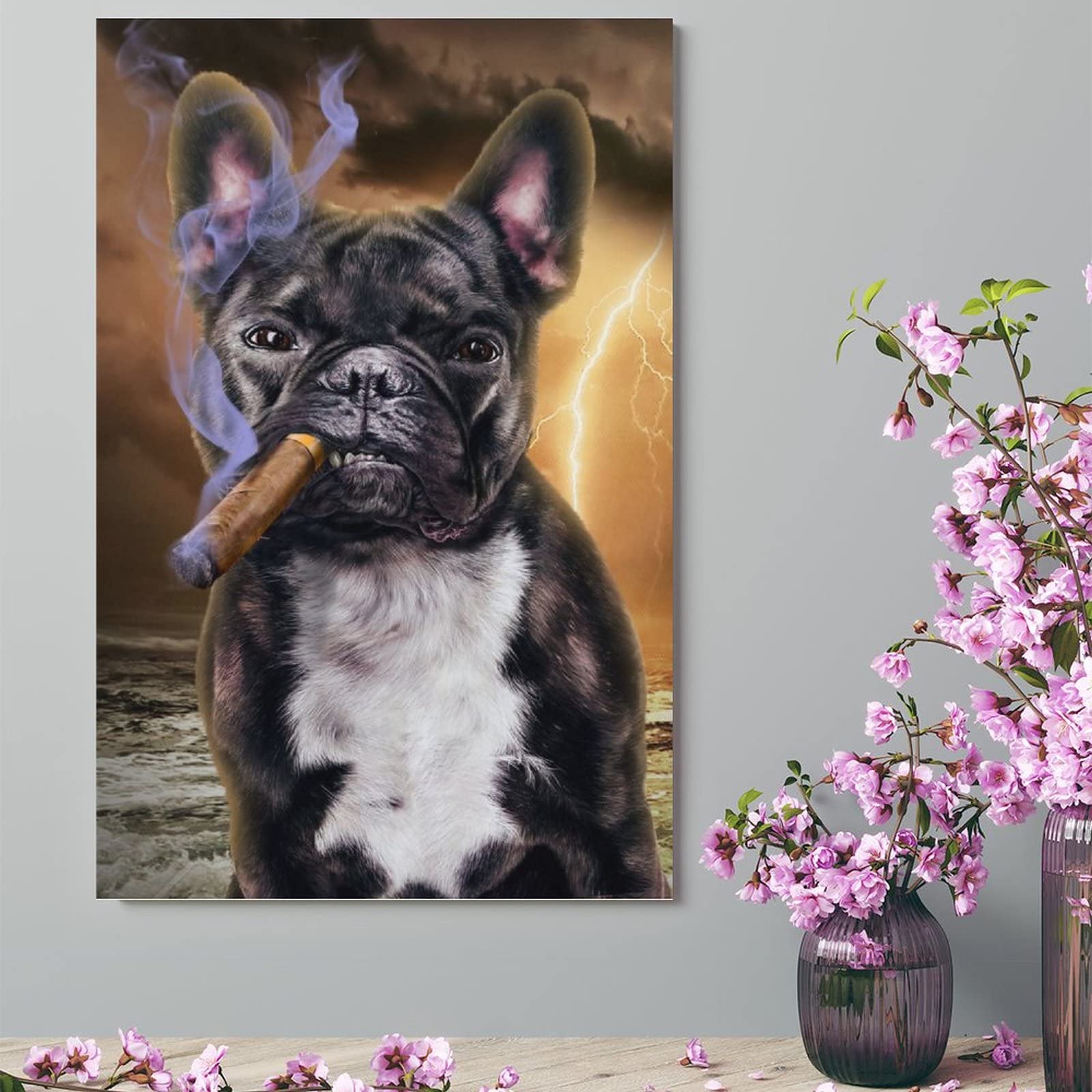 Amazon.co.jp: 絵画 タバコを吸う犬ですインテリア 絵画 ブルドッグ