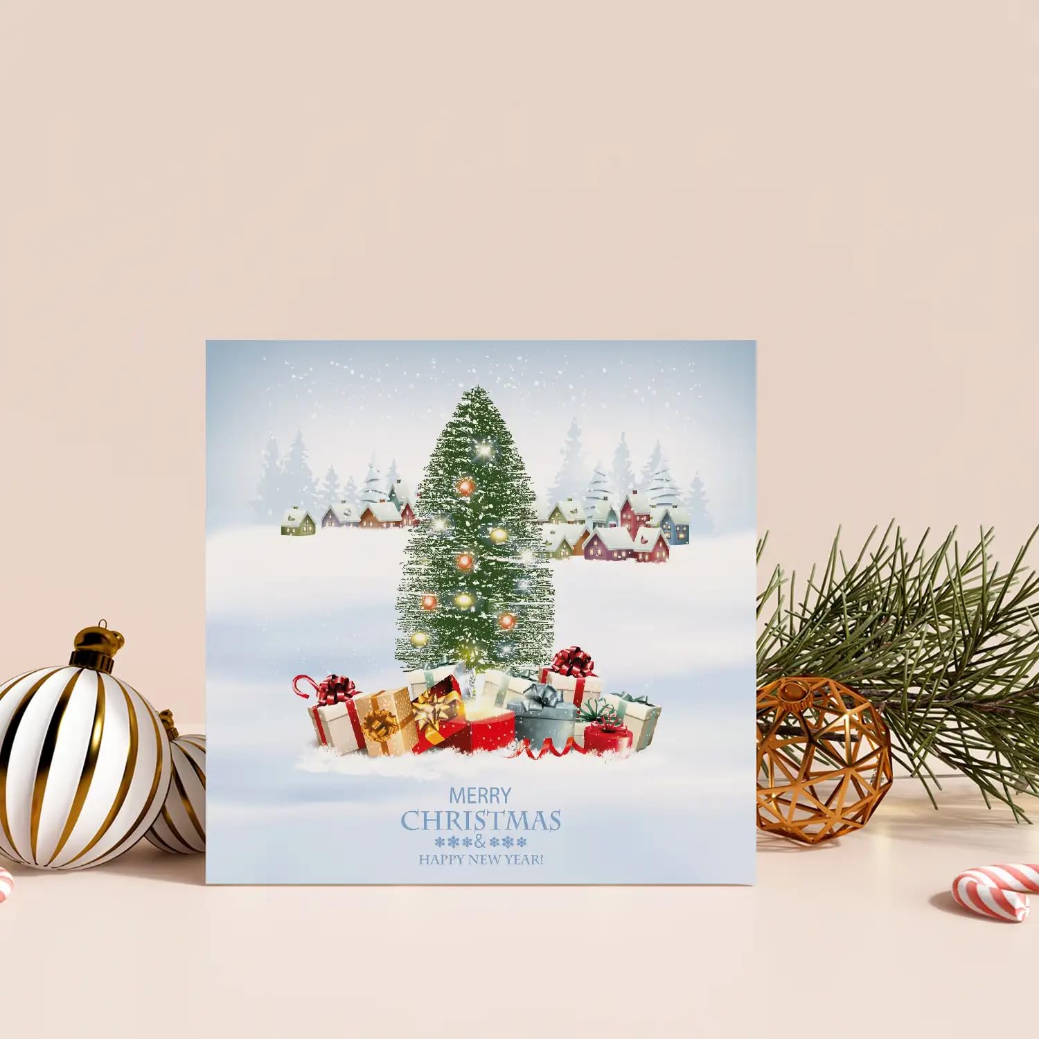 Lot de 30 cartes de Noël élégantes de qualité supérieure - 14,8 x 14,8 cm - Avec enveloppe - Cartes pliantes pour entreprises - Cartes de vœux pour Noël - Merry Christmas