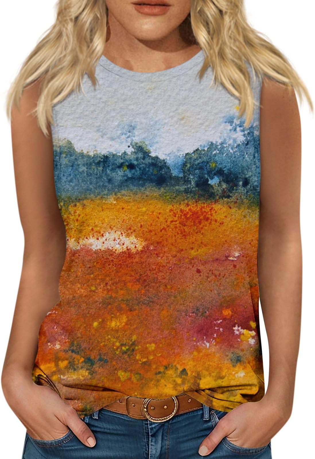 SCBFDILadies Tank Tops, Shirts for Women Trendy Marble Printed Sleeveless Tank Top Y2K Slim Fitted Casual Crewneck Tunic Vacation Tops