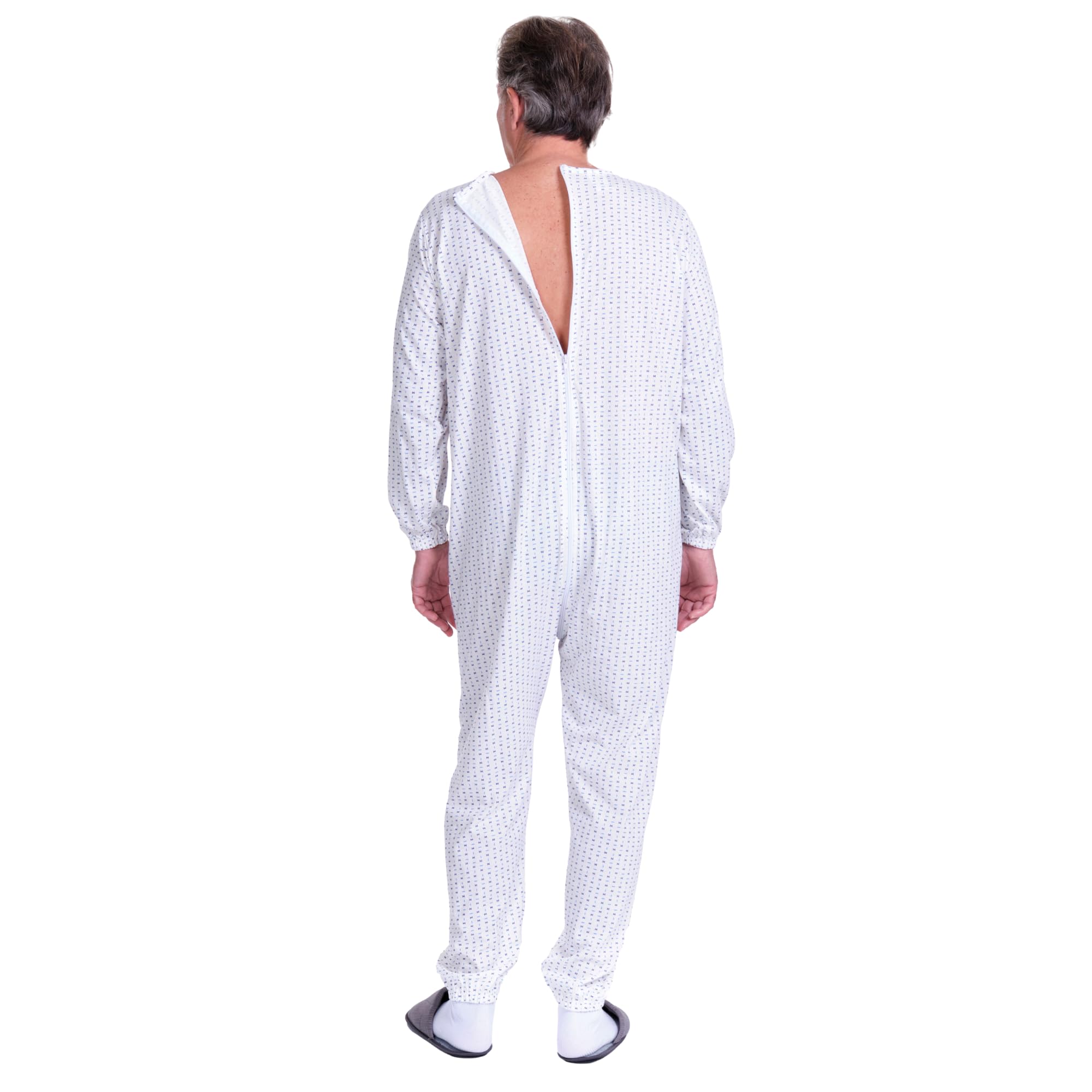 FERRUCCI COMFORT Pijama sanitario con cuello redondo con cremallera en el lomo – 9017 – para ancianos, Alzheimer, incontinencia