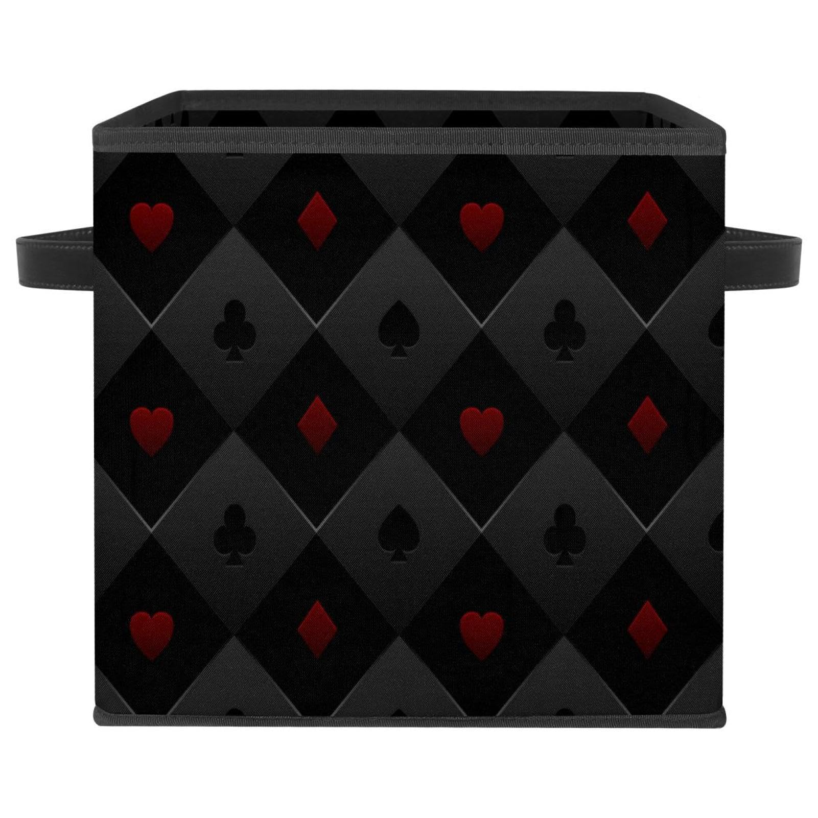 Boîte de rangement pliable cube en tissu motif poker noir et rouge avec poignées