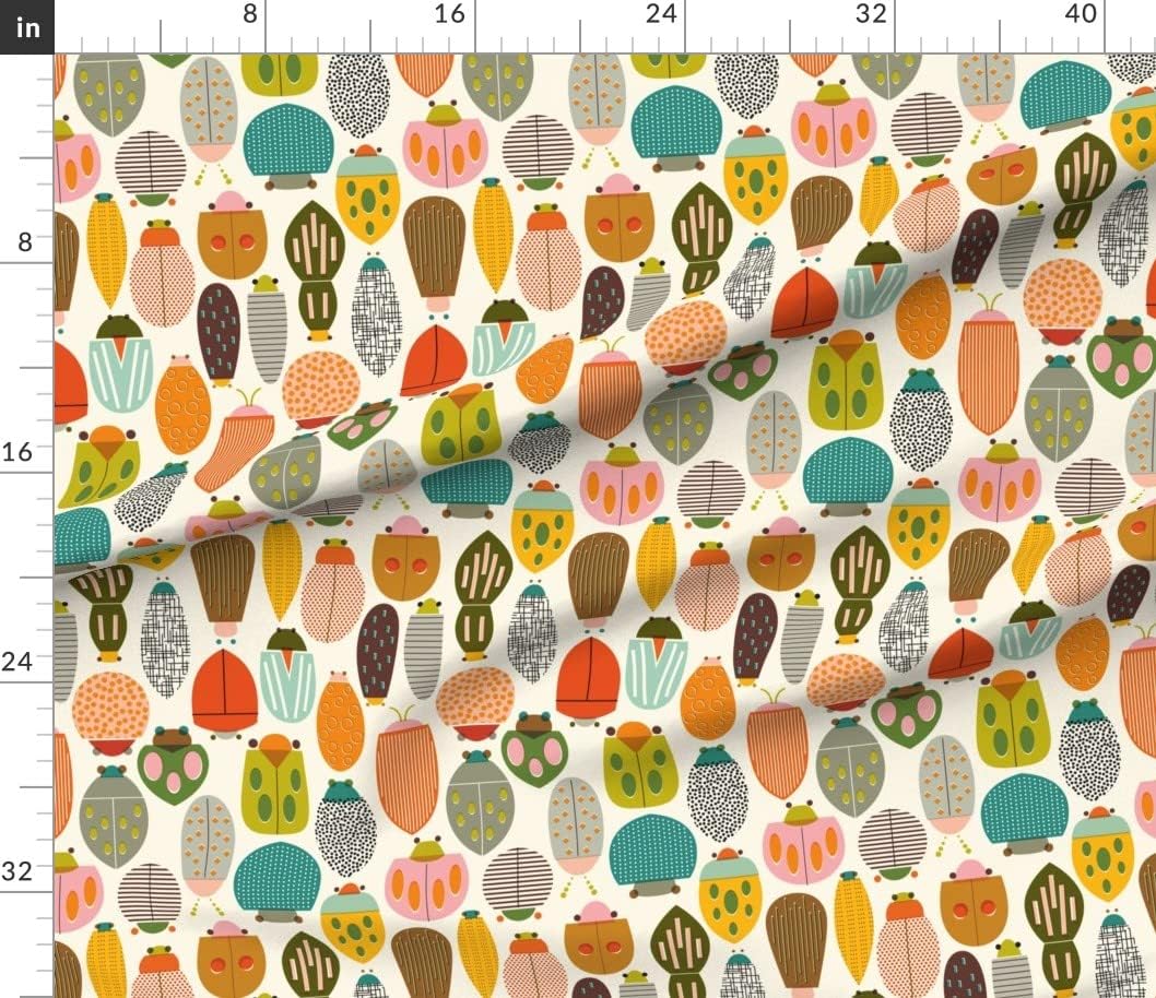Spoonflower Fabric - Midcentury Modern Vintage Bugs Retro Insects Colorful Beetles Printed on Petal Signature Cotton Fabric Fat Quarter - Sewing Quilting Apparel Crafts Decor