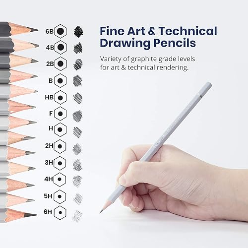 Miniatura 5 de Pacific Arc Lápices de dibujo de grafito prémium para artistas, paquete técnico, lápices profesionales para dibujar, dibujar, dibujar y sombrear,