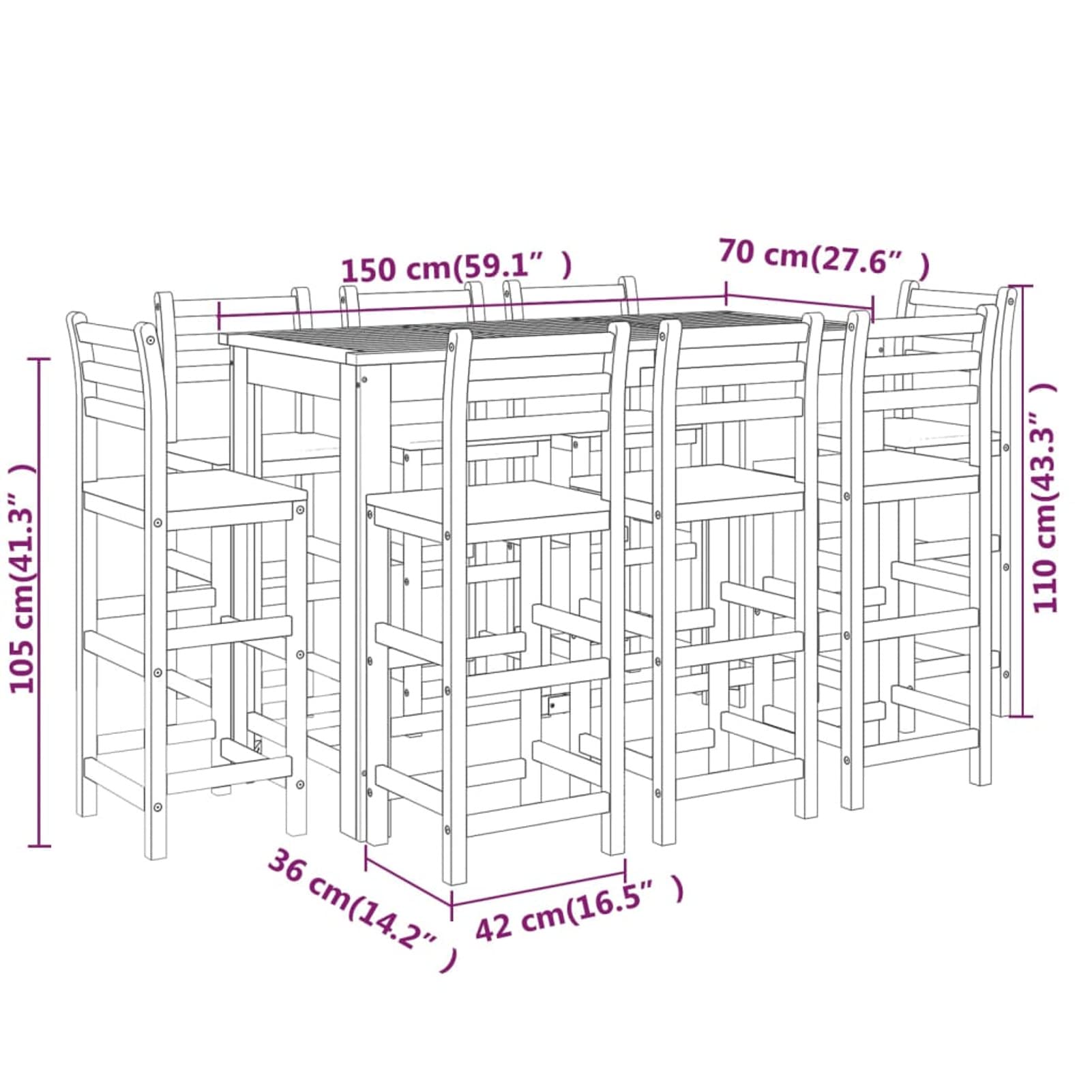 BaraSh Ensemble de Bar de Jardin 9 pcs Bois d'acacia Solide,Ensemble Bar De Jardin,Ensemble De Bar D'Extérieur,Mobilier De Jardin