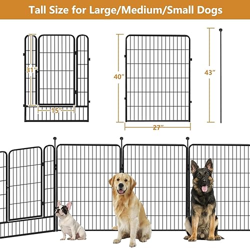 Miniatura 7 de Bolígrafos para perros al aire libre con valla para perros grandes, 40 pulgadas de alto, corralito para perros al aire libre, 8 paneles de metal