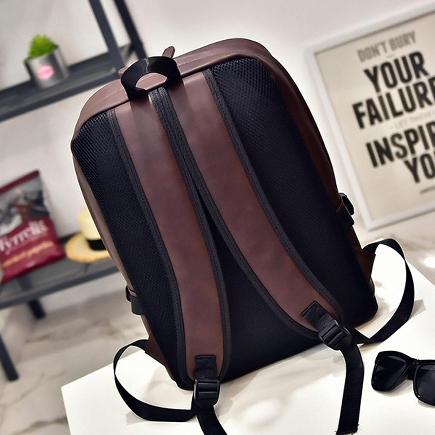 Mens Leather 16.1 inch Laptop Bag Travel Casual Computer Backpack College Business Work Shoulder Bags Waterproof (Brown)