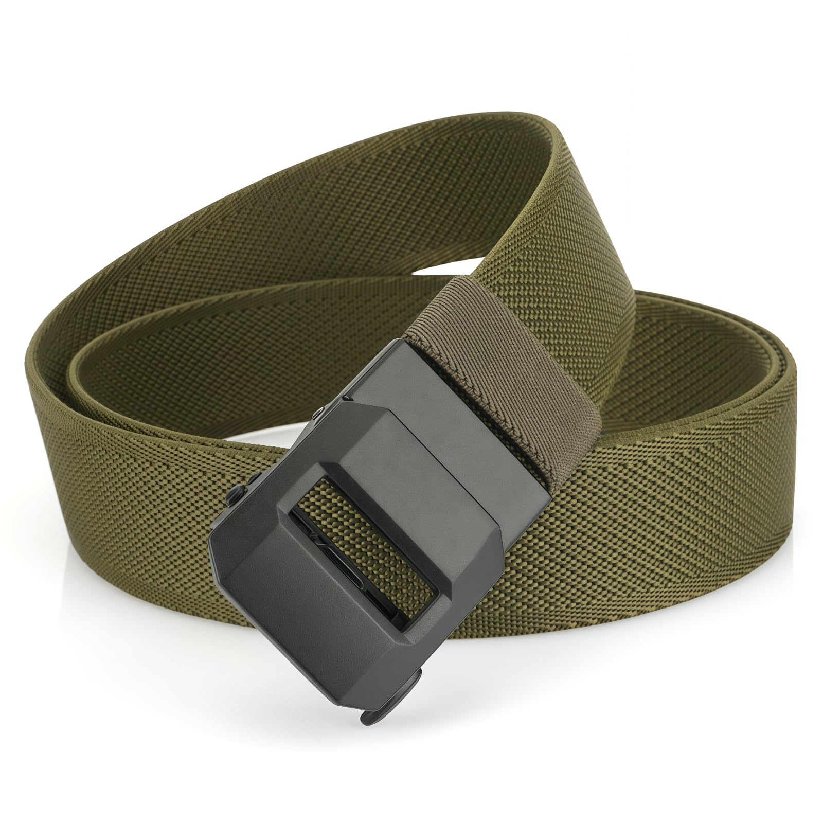 Nylon Ratchet Belt for Men Non Slip Buckle, Men's Woven Waist Tactical Belts, tactical belt, with Adjustable Release Buckle for Outdoor (Dark green)