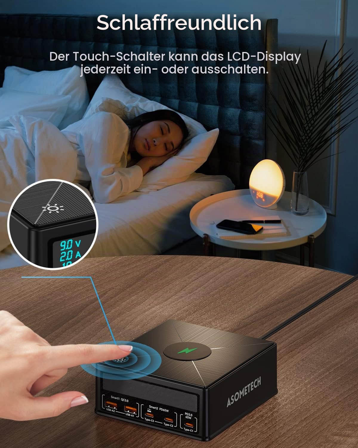 Ladestation, 160W 5-Port USB C mit 65W PD, QC3.0, Kabelloses Ladegerät, LCD Display für MacBook, Laptop, iPad, iPhone, Samsung