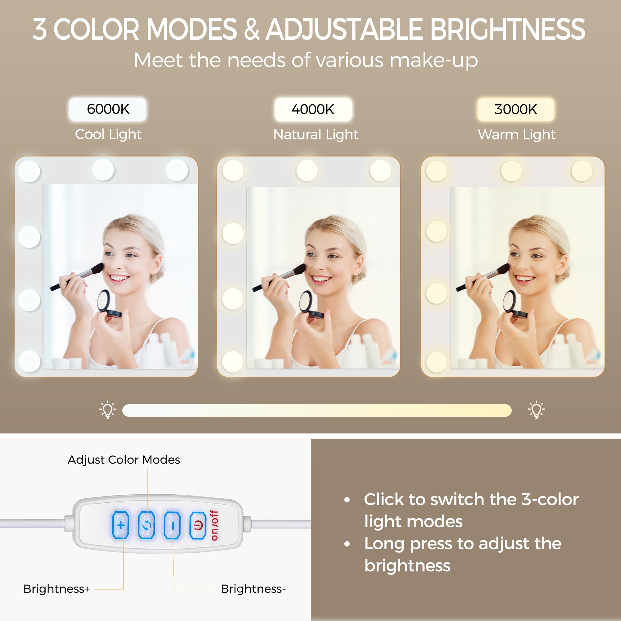 ANWBROAD Grande Coiffeuse avec Miroir et LED Éclairage, 3 Couleurs, Luminosité Réglable Table de Maquillage avec 9 Tiroirs et 6 Étagères Ouvertes 5 Crochets, Moderne Coiffeuse Blanc BDT89W