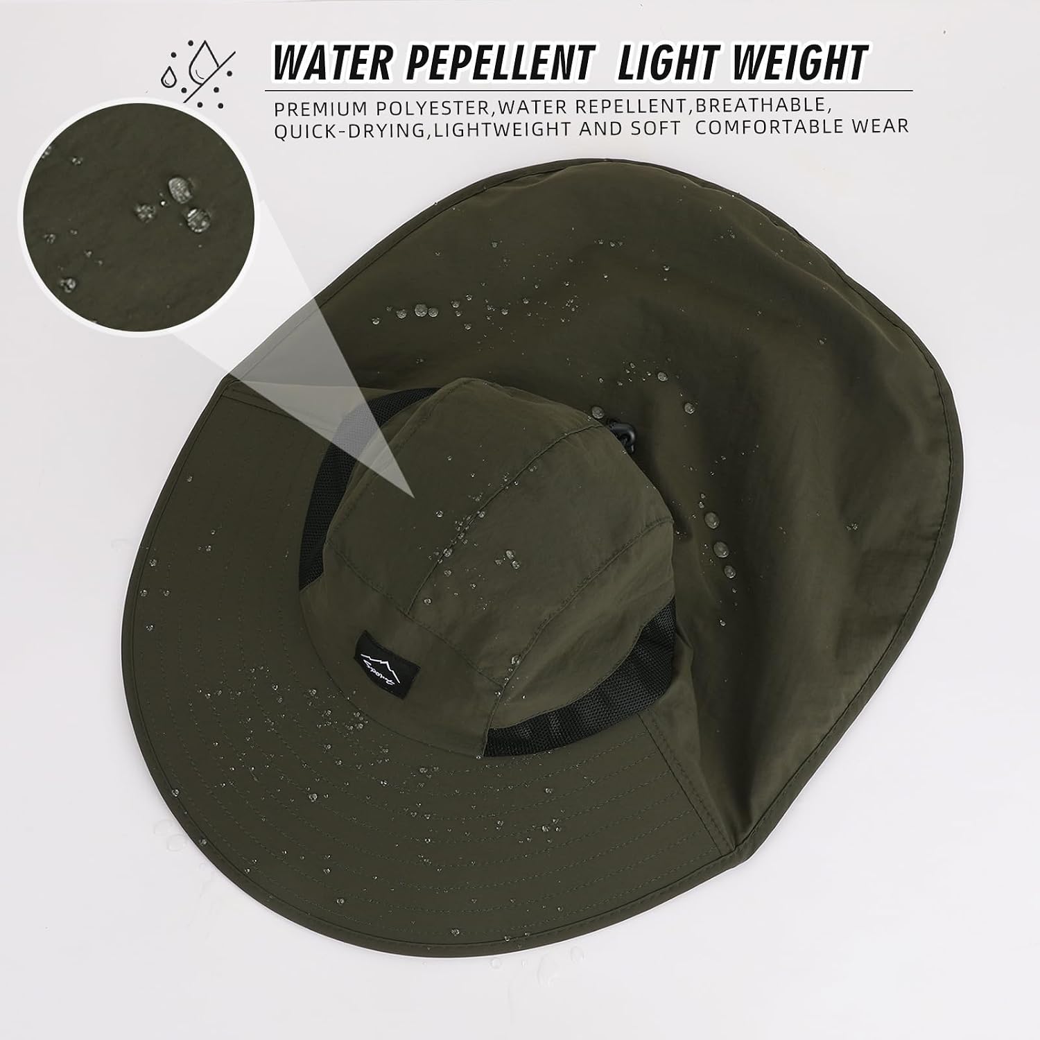 Rosoz Outdoor Sun Hat for Men Women, UPF50+ Protection Safari Cap Wide Brim Mesh Fishing Hat with Neck Flap Beach Garden