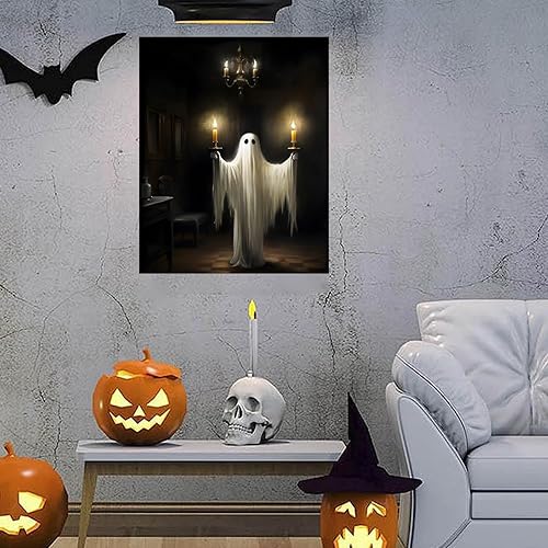 Miniatura 7 de Lienzo decorativo para pared, diseño de fantasmas inquietantes que sostienen velas, pintura gótica para decoración de habitación de academia oscura,