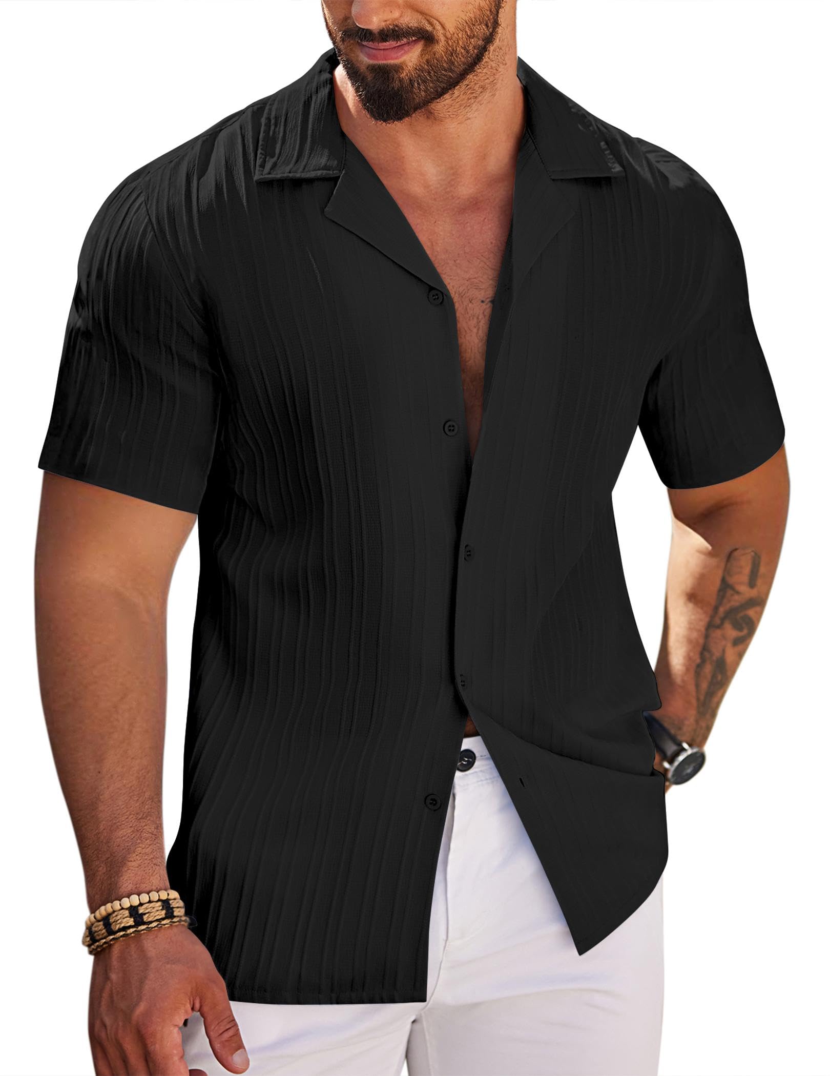 COOFANDY Men's Casual Shirts Short Sleeve Button Down Shirts Fashion Textured Summer Beach Shirt