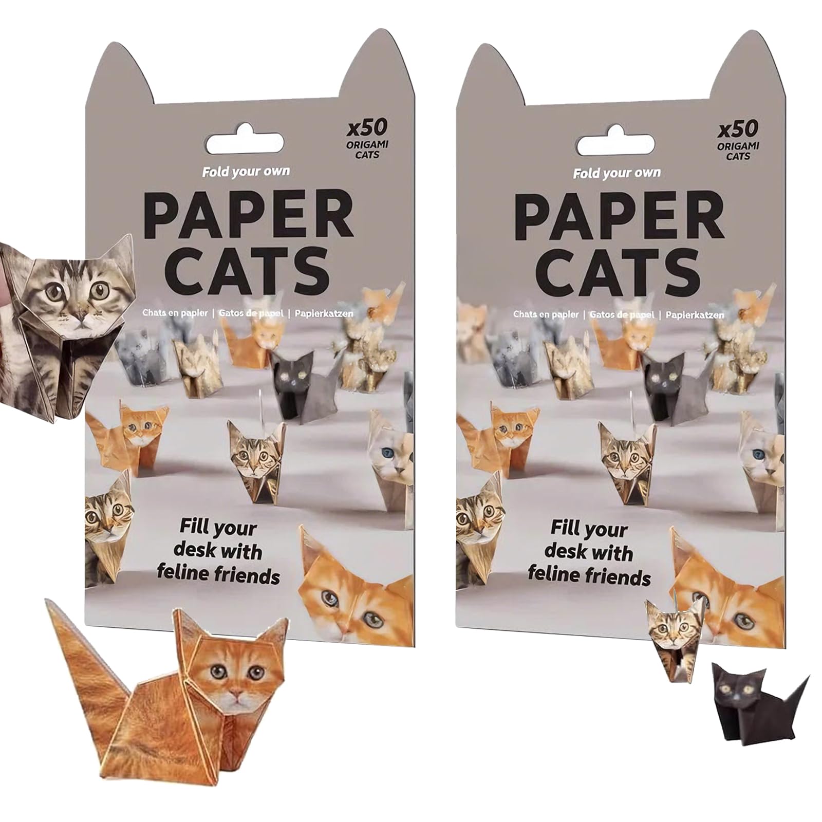 Wihozte Paper Cats Kit, 100 Sheets DIY Cat Origami Paper Cats Origami to Fold Cute Cat Figures, Fun Craft Activity for Adults Kids, Unique Kitten Lover Gift & Desk Decoration (12X12cm - 2PCS)