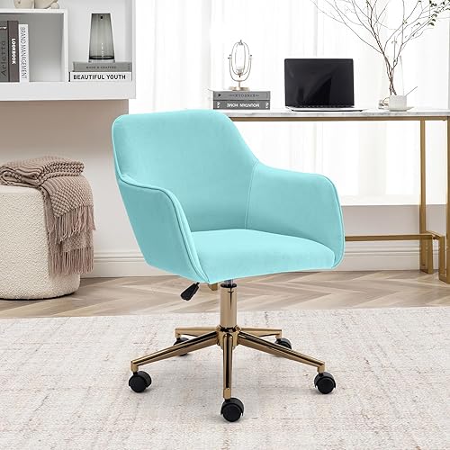 Hommoo Silla decorativa de escritorio con ruedas y brazos, silla de trabajo ajustable de tela de terciopelo para el hogar, dormitorio, oficina,