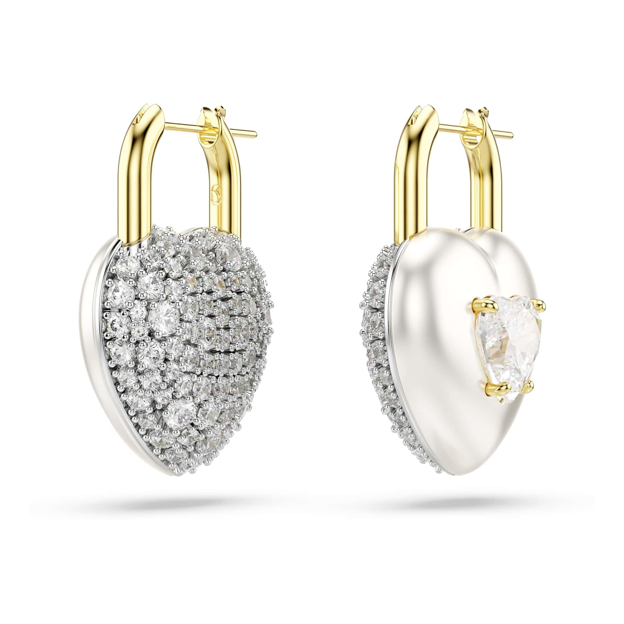 Swarovski Długie kolczyki Idyllia, Szlify różnorodne, Serce, Białe, Powłoka w odcieniu złota