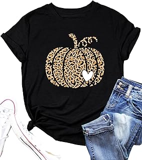 Hello Fall Shirts for Women Leopard Pumpkin Graphic T-Shirts Funny Thank...