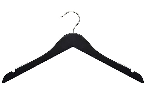 NAHANCO 20217 - Percha superior plana de madera de 17 pulgadas con muescas, gancho cromado cepillado, negro (paquete de 100)