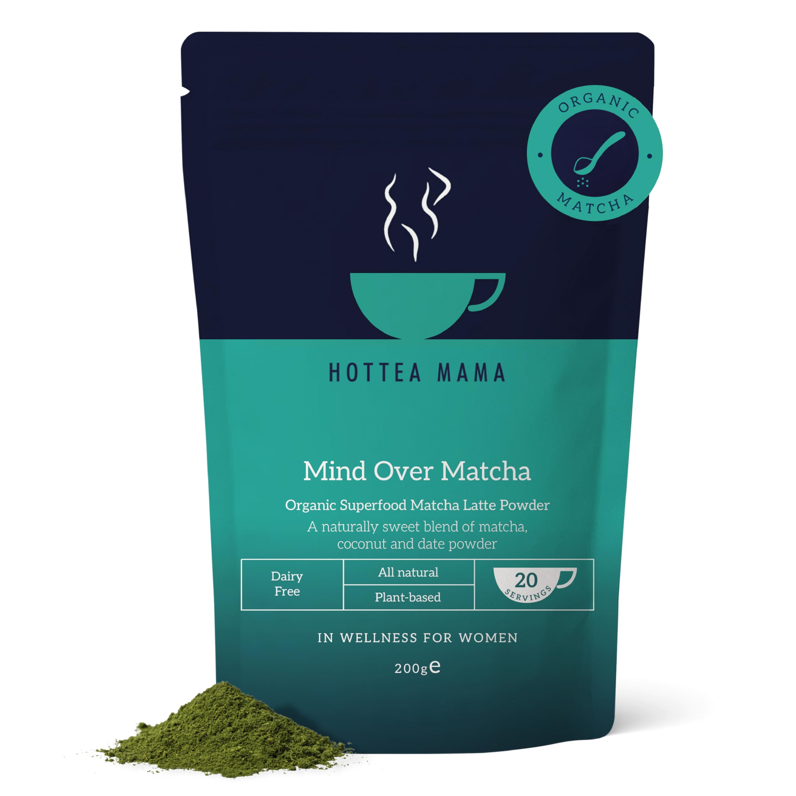 HOTTEA MAMA | Mind Over Matcha 200g | Premium Organic Matcha Latte Powder with Date & Coconut Milk | Award-Winning Brand | Superfood Vegan, Perfect for Smoothies & Lattes | 20 Servings