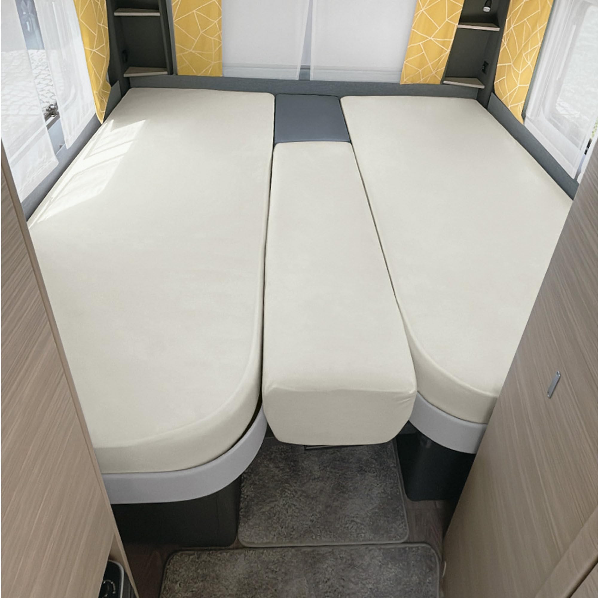 Erwin Müller Spannbettlaken 3er-Set für Wohnmobil oder Wohnwagen - Heckbett, wollweiß Größe 70x190 cm - 85x210 cm (2X) + 35x130-50x145 - Multi-Stretch Jersey