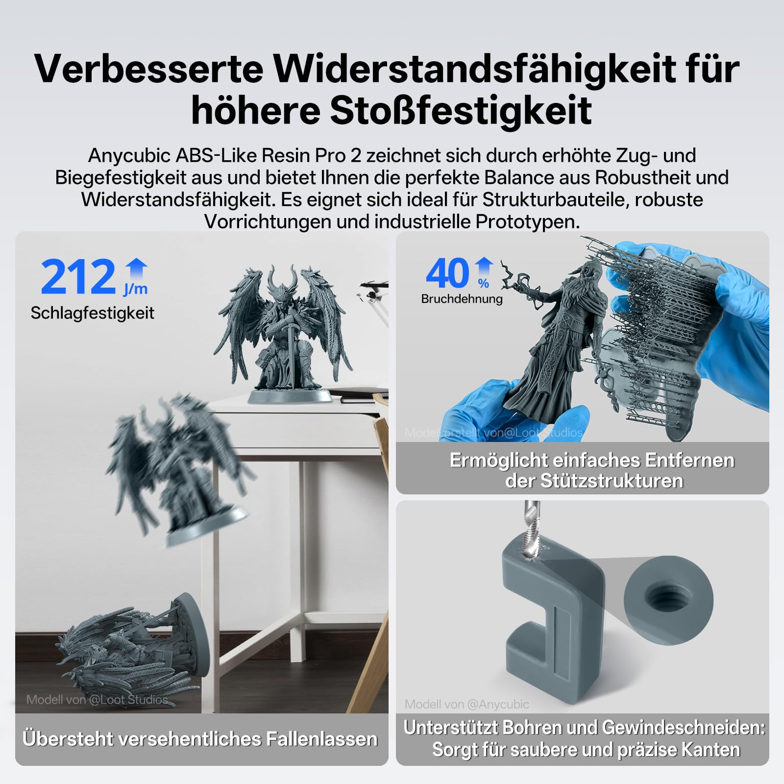 ANYCUBIC ABS-Like Resin Pro 2, 3D Drucker Resin mit erhöhter Festigkeit und Zähigkeit, Hoher Präzision und Geringe Schrumpfung, Weitgehende Kompatibilität mit allen Resin 3D Druckern (Schwarz,1000g)