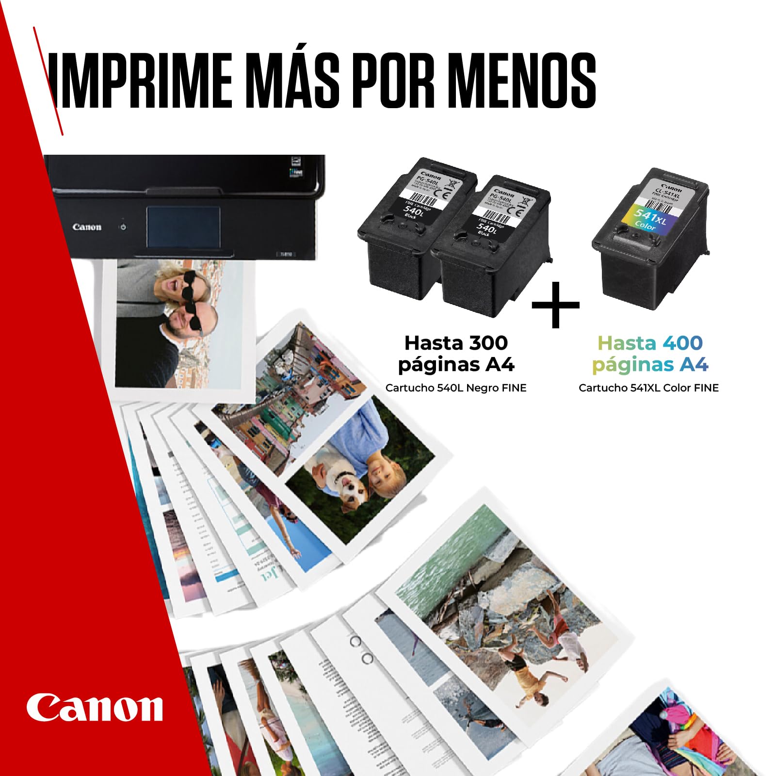 Multipack de tinta y papel Canon - Cartuchos de tinta originales PG-540L/CL-541XL - Paquete de 3 (2 x Negro L, 1 x Color XL)