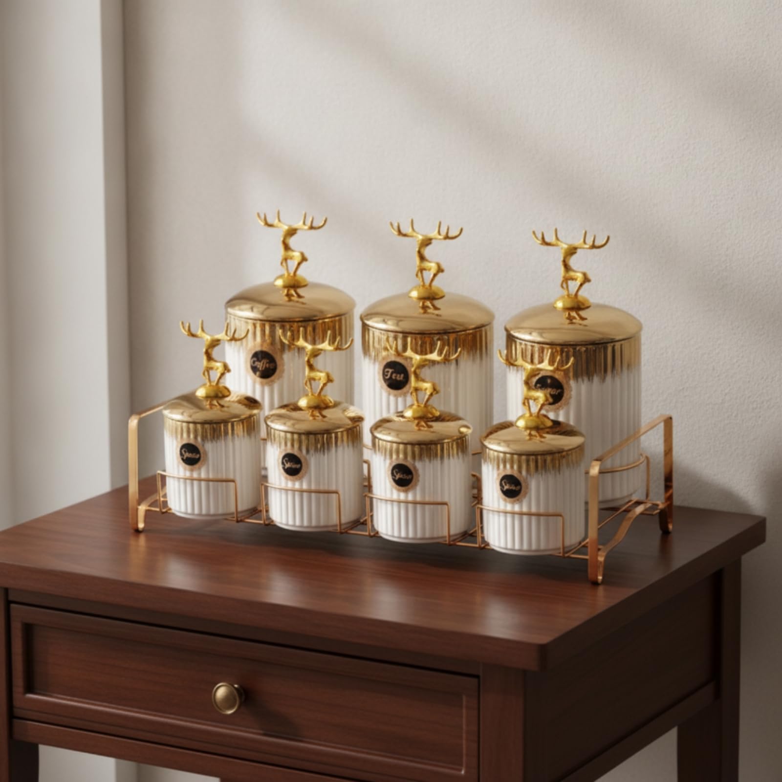 7 Piezas Botes Cerámica con Soporte Sellado Tarros Almacenamiento con Tapa Herméticas Recipiente Cerámica para Cocina