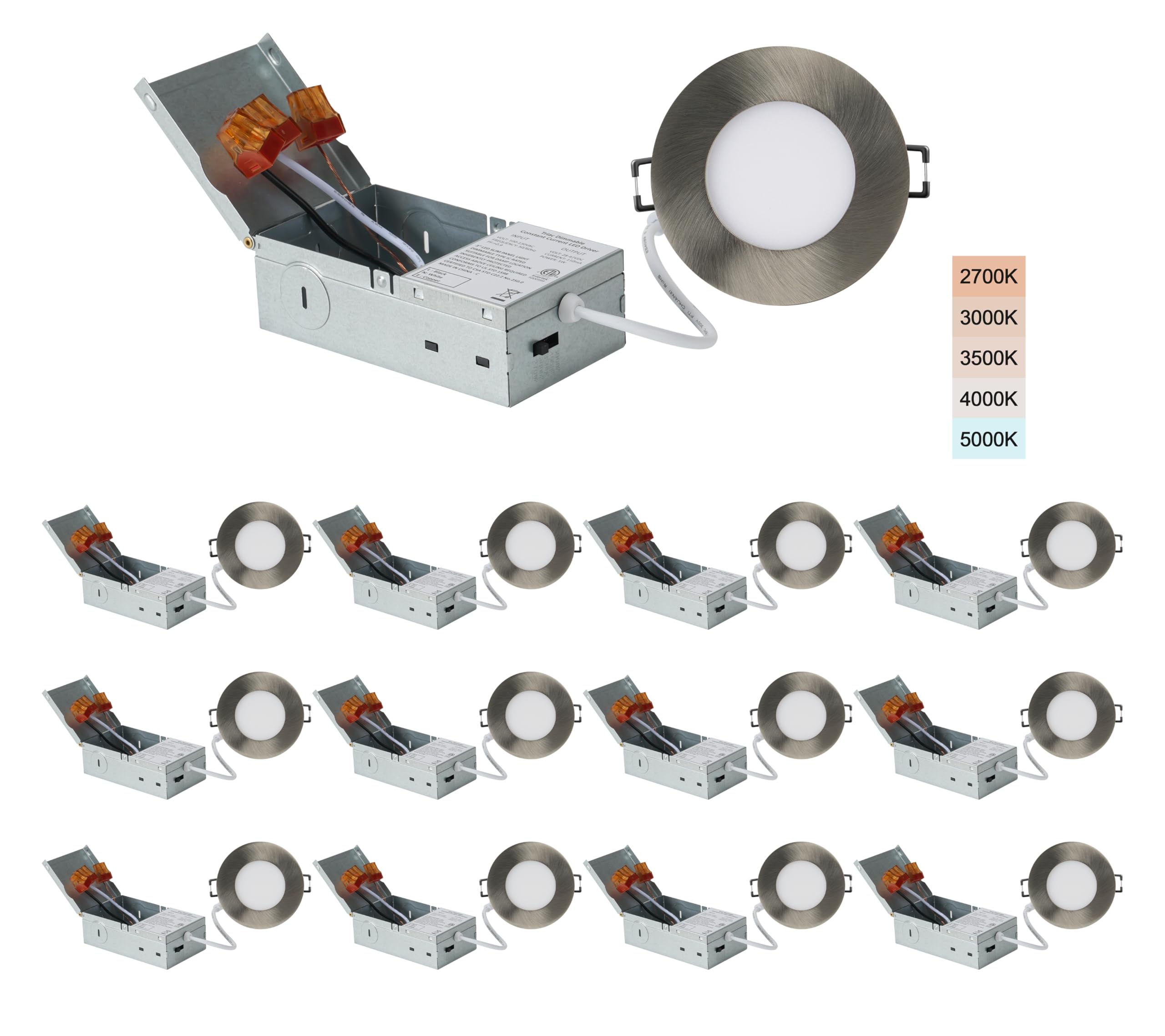 POPANU 3-inch LED Recessed Lights - Slim Recessed Ceiling Light with Junction Box, 5W 5CCT Canless Lighting Fixture, Dimmable, Easy Install for