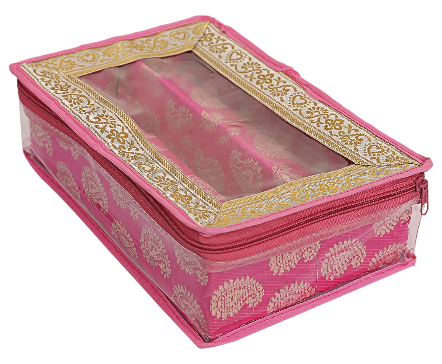 Kuber Industries Multipurpose Carry Design Laminated 2 Rod Bangle Box/Organizer/Case With Tranasparent Top (Pink)-47KM0101