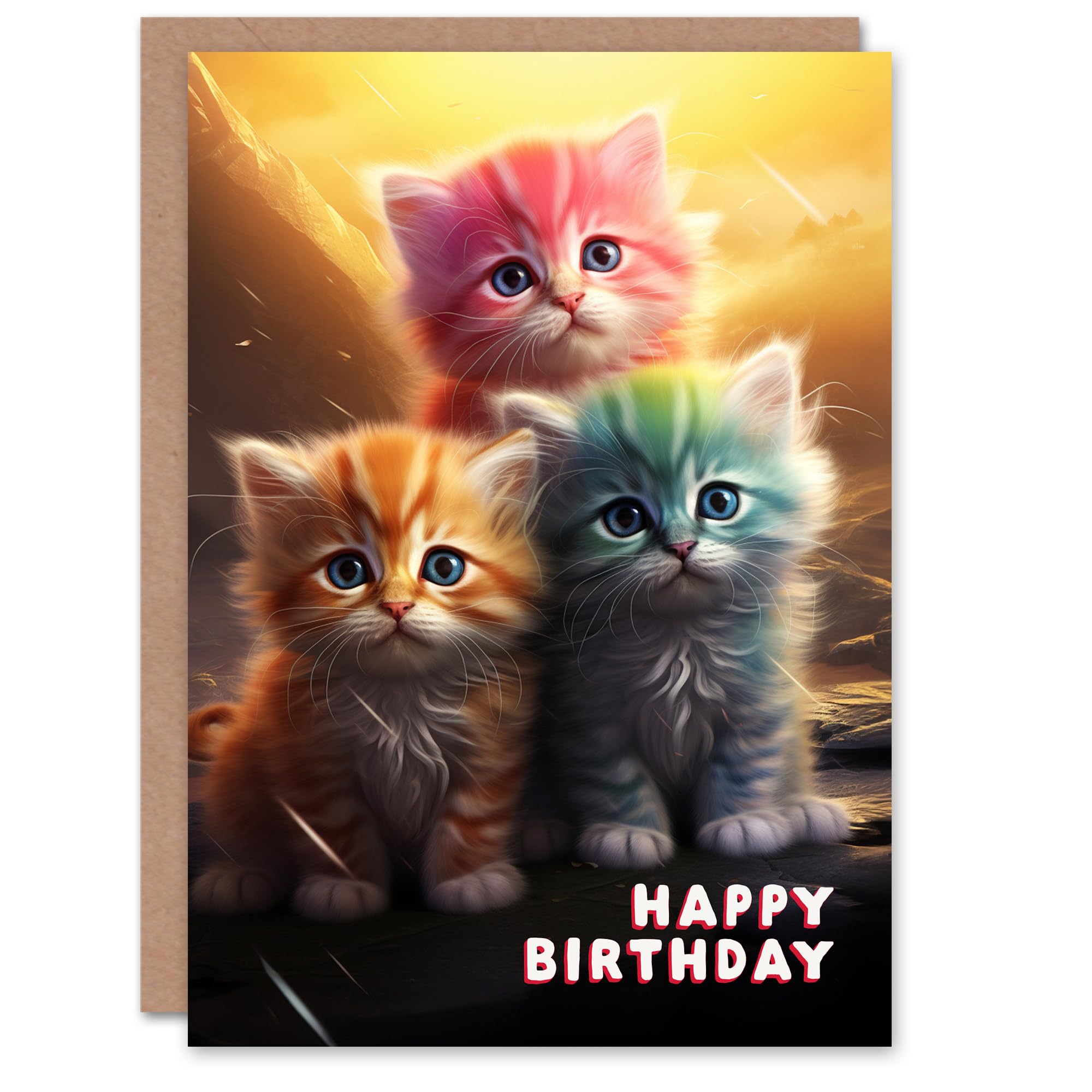 Artery8 Birthday Greeting Card Cute Rainbow Kittens Kids Child