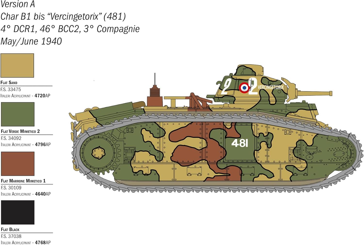 Italeri 25766 1:56 Char B1 Bis Model Building Kit, Stand Model Building, Crafts, Hobby, Gluing, Plastic Kit, Detailed Military Kit, Tank 1:56