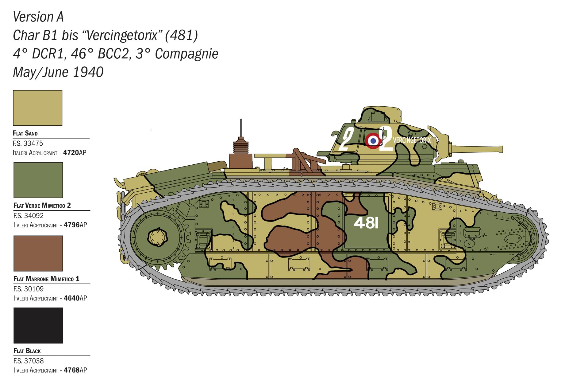 Italeri 25766 1:56 Char B1 Bis Model Building Kit, Stand Model Building, Crafts, Hobby, Gluing, Plastic Kit - Image 2