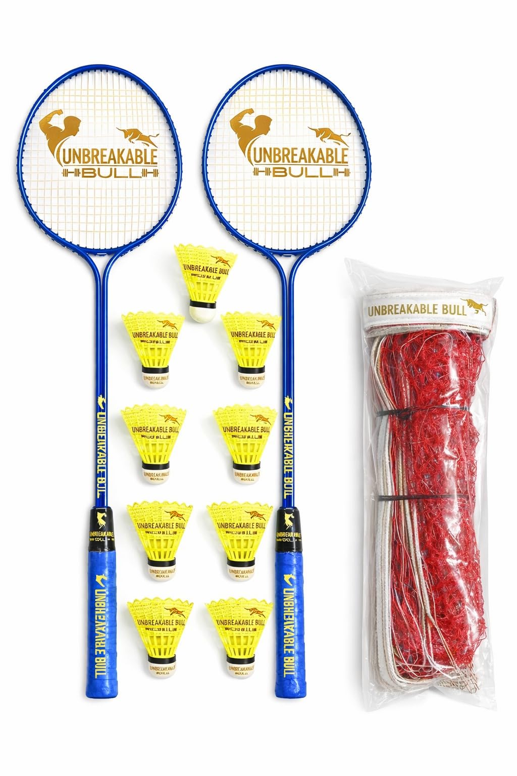 𝐔𝐍𝐁𝐑𝐄𝐀𝐊𝐀𝐁𝐋𝐄 𝐁𝐔𝐋𝐋 Badminton with Badminton net Double Shaft Strong Badminton Racket Set with Nylon Shuttlecocks 9PC | Heavy-Duty Durable for Training & Play for Kids and Adults Unisex-image-44
