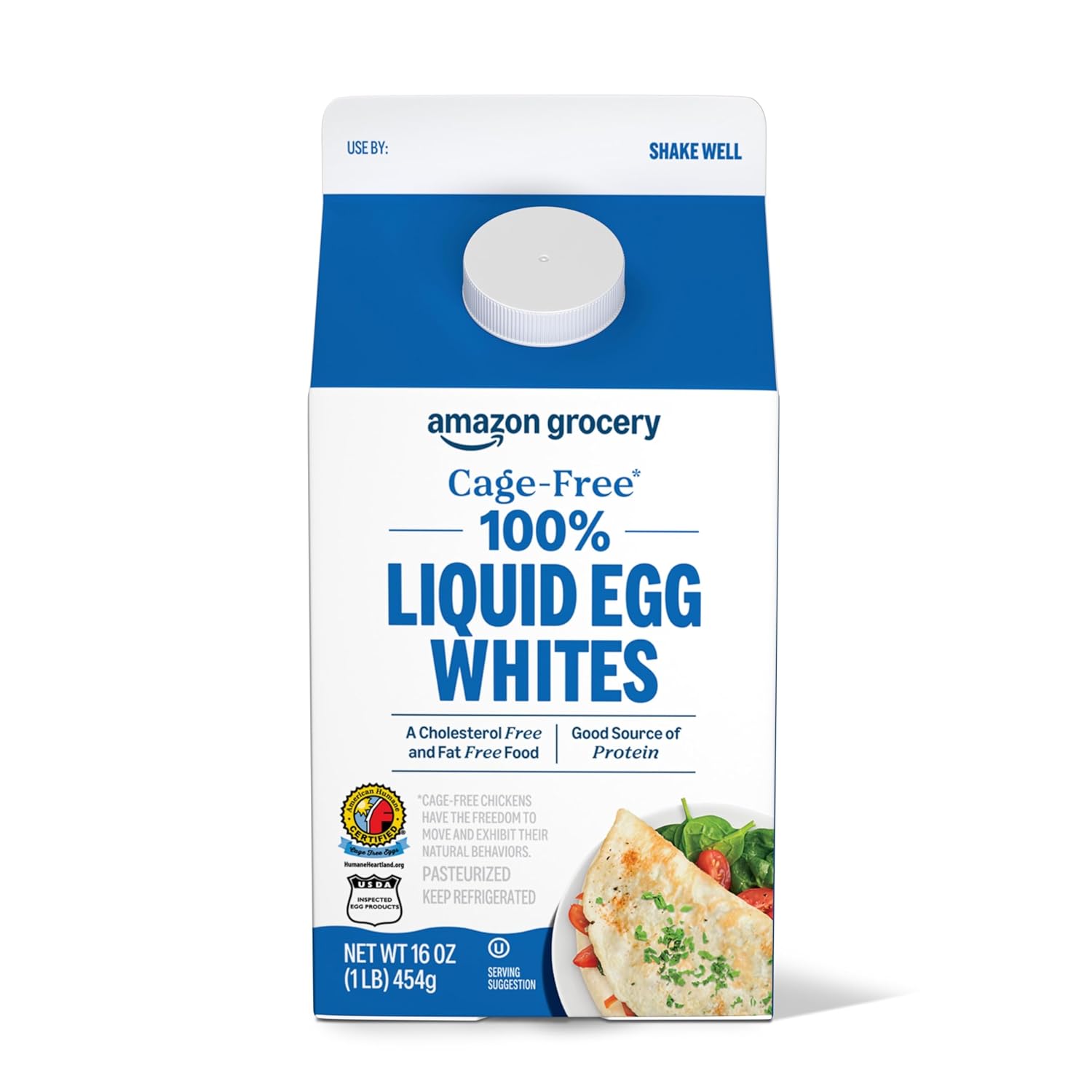 Amazon Grocery Cage-Free Liquid Egg Whites, 16 fl oz Cartons, Case of 12 - High-Protein, Low-Cholesterol Essential