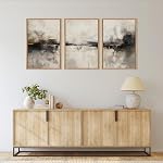 CHDITB Grand résumé neutre Beige noir encadré toile murale ensemble d'art, moderne minimaliste brun décoration murale, Texturé gris Tan Illustrations Artwork pour salon, chambre, ferme- 16"x24"x3