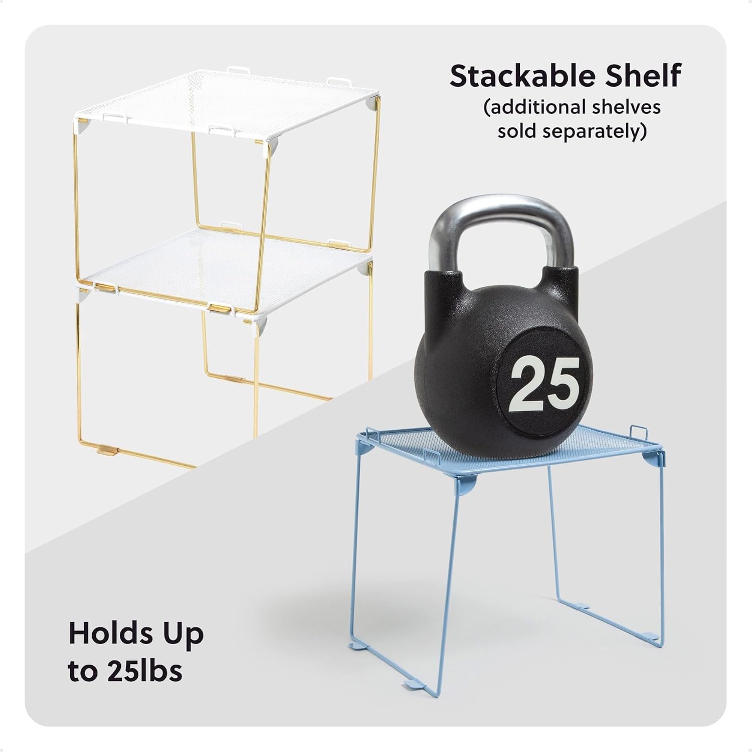 U Brands Mesh Locker Organizer Shelf, 11" x 10" x 8", White and Gold, Back to School Essentials, Stackable, Fits Standard Size School Lockers