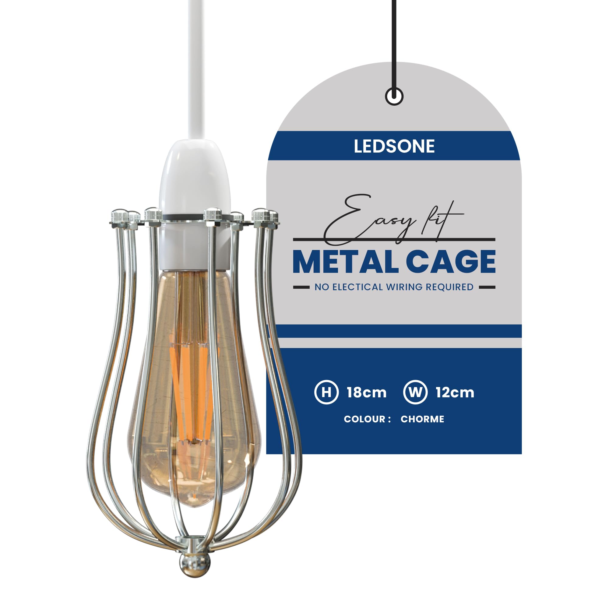 Chrome Balloon Ceiling Light Shade – Easy Fit Wire Cage Pendant Lamp, Bulb Guard, Hanging Industrial Lighting for Kitchen, Dining, Hallway & Living Room — image 1