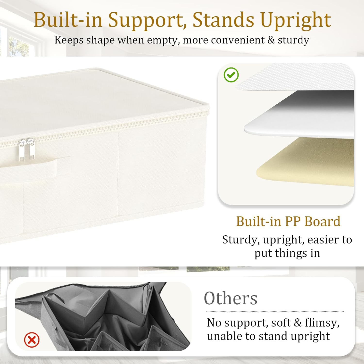 Yawinhe Underbed Bags, Storage Containers Bags with Lid, Foldable Blanket Bins, with Sturdy Zipper und Label Holders, for Clothing, 23.6''Lx11.8''Wx6''H, 4 Pack, Beige