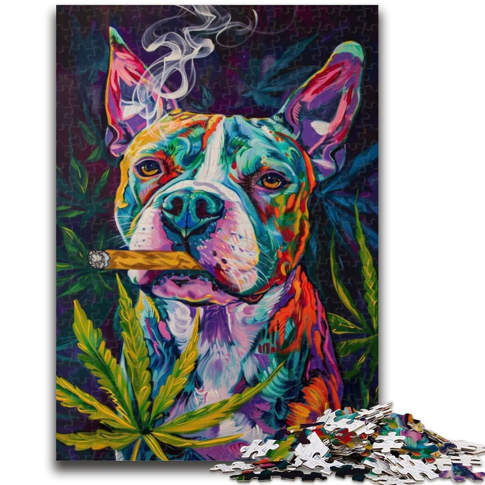 1000 Piece Jigsaw Puzzle for Adults Teens Staffordshire Bull Terrier Smoking Stress Reliever Difficult Challenge Every Piece Is Unique - Challenging Family Fun Game 50X75CM