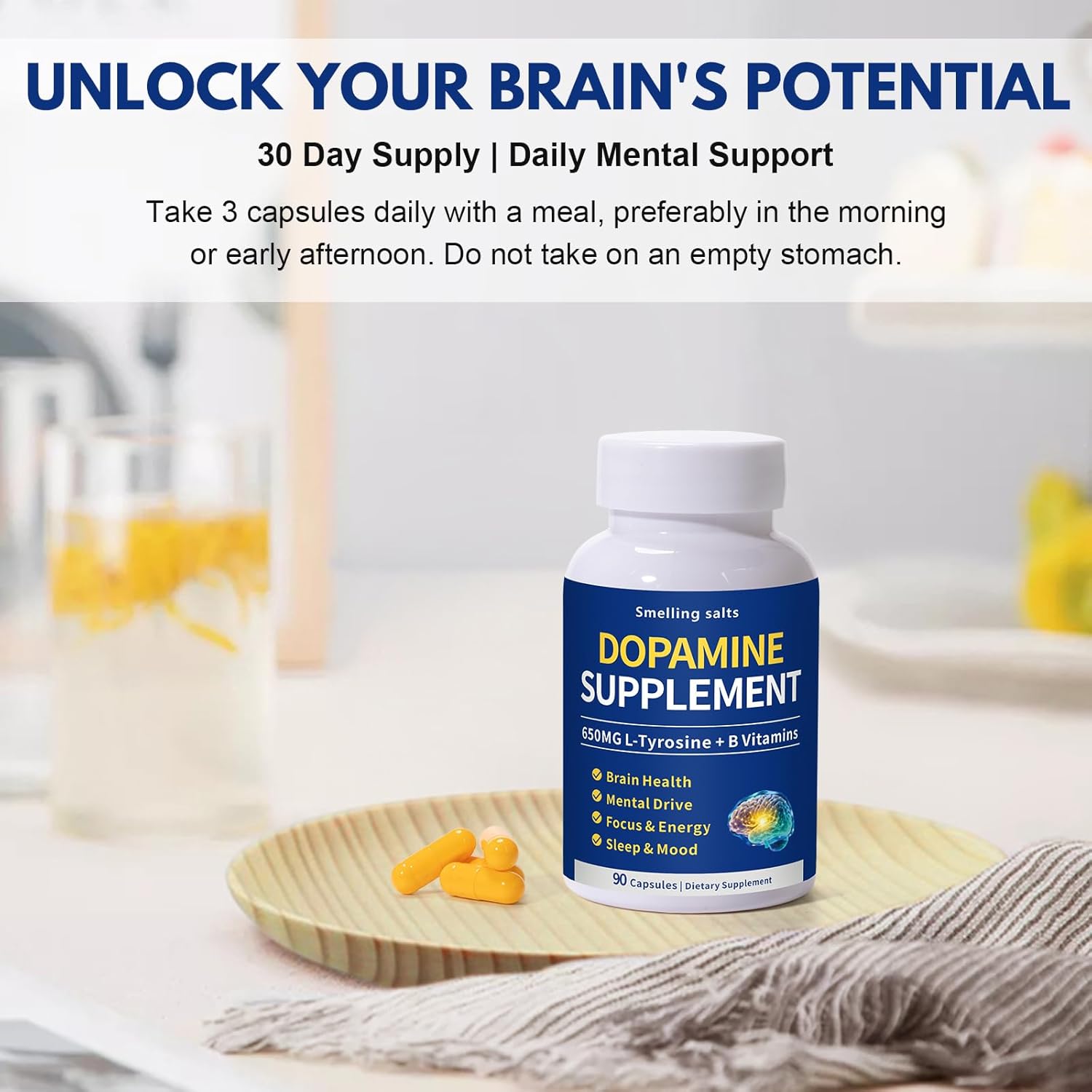 Dopamine Supplement for Brain Health – 650mg L-Tyrosine & B Vitamins – Supports Mood, Focus, Sleep & Motivation – Dopamine Booster for Adults – 90 Capsules - Image 6