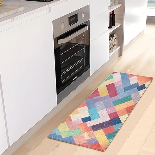 Miniatura 6 de Tapetes de baño absorbentes con patrón geométrico abstracto, cómodas alfombras de baño antideslizantes, duraderas y suaves, 39 x 20 pulgadas