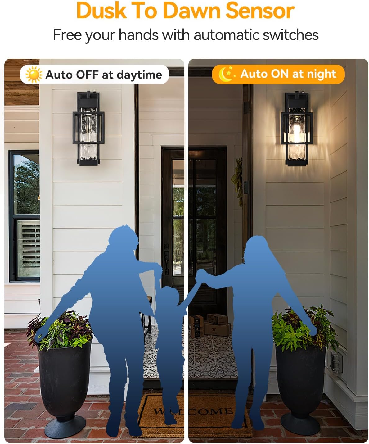 SHIMR Dusk to Dawn Outdoor Lighting 2 Pack, Outdoor Wall Sconce with Water Seeded Glass, Exterior Lighting Fixtures with E26 Base, Outdoor Lights for House Porch Garage Bulb Included