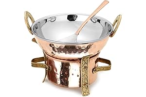 Indian Copper 3 Piece Serving Set for 1 Person with Karahi, Angithi, and Serving Spoon