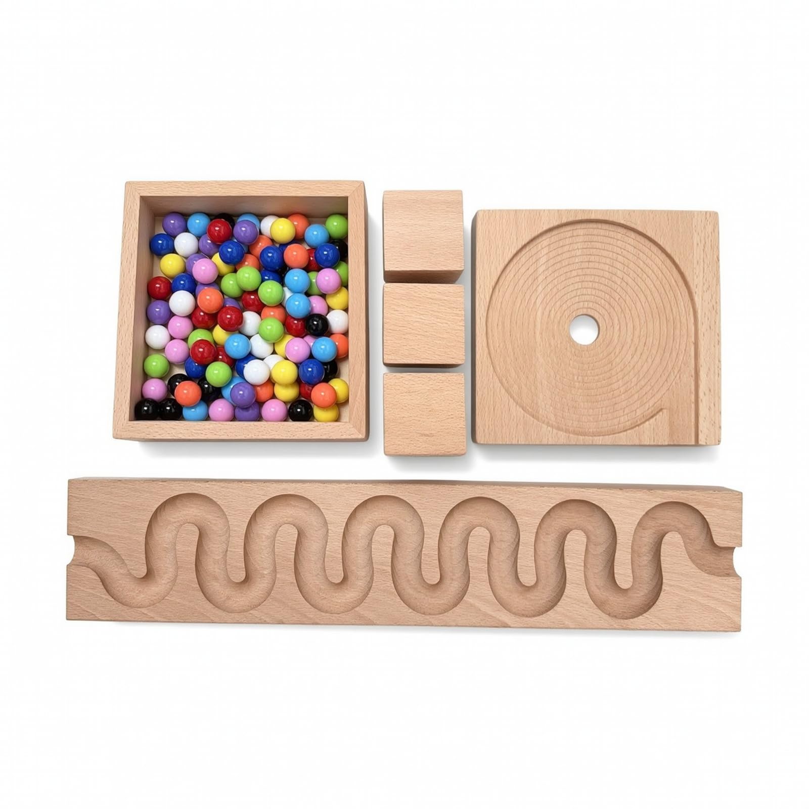 Murmelbahn Holz Kinder Bausteine Kugelbahn Pädagogisches Spielzeug Lernhilfe mit Spiralbrett Und Kugel Führung aus Buchenholz für Vorschule Klassenzimmer Eltern Kind Interaktion